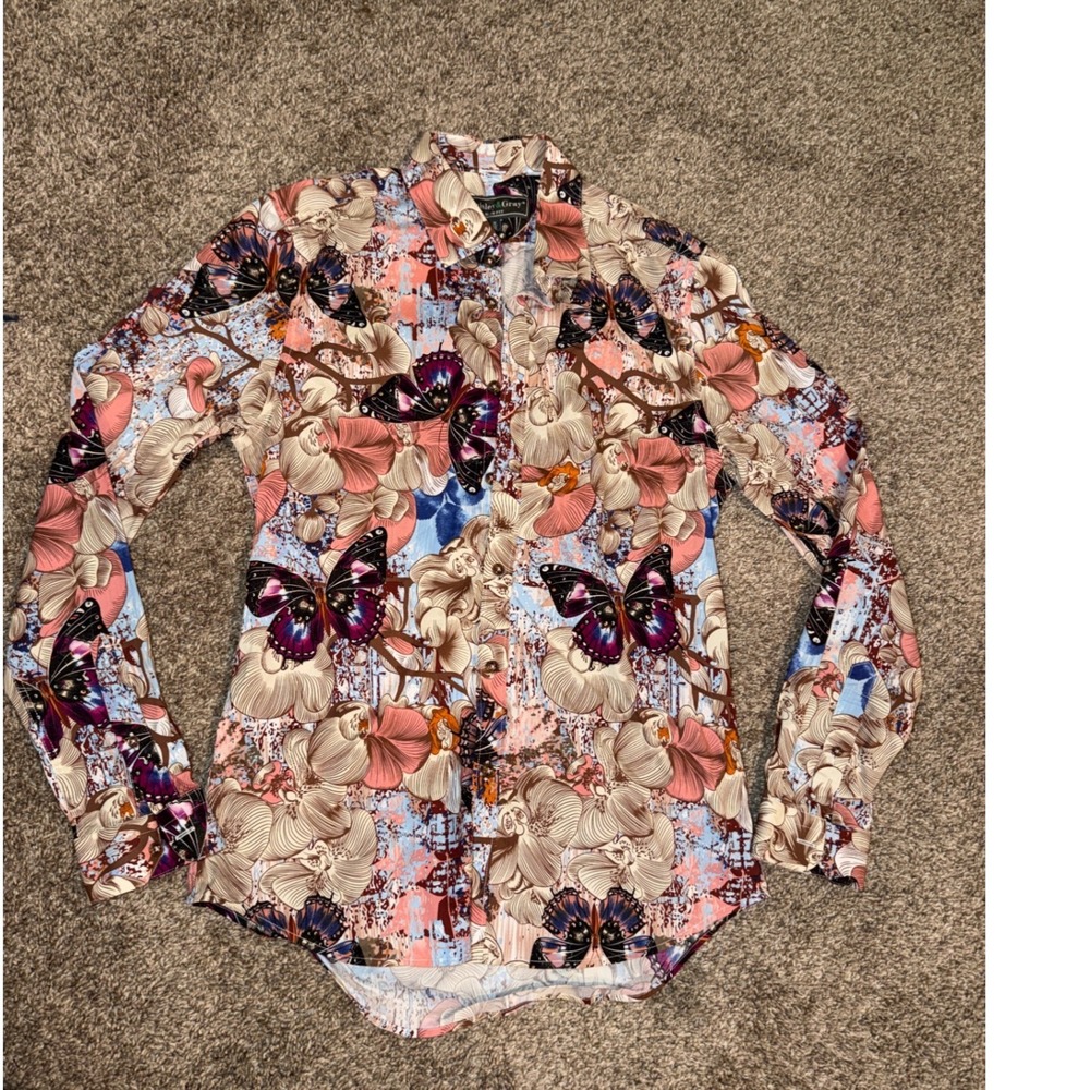 Paisley & Gray Mens Slim Fit Butterfly Orchid Floral Button Down Shirt Size M 16